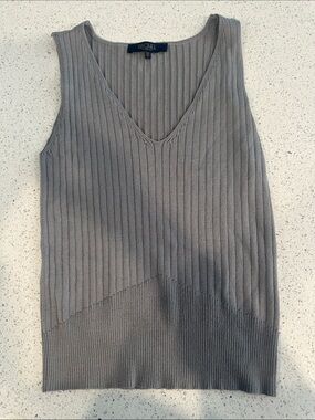 Rachel Ribbed V-Neck Sleeveless Knit Tank - Gray